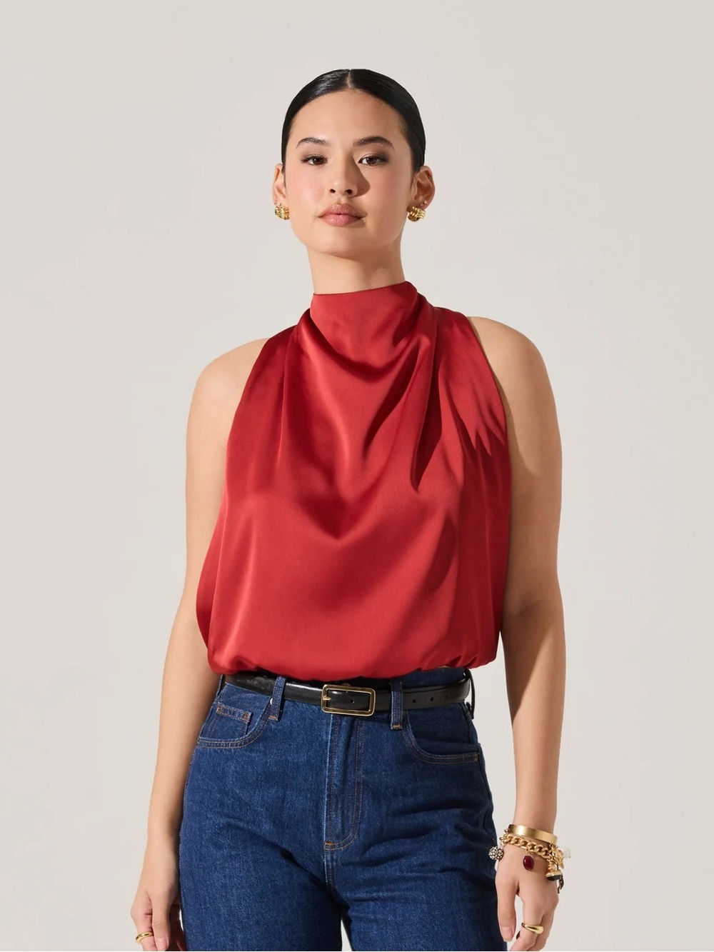 Astr the Label joleisa satin high neck top